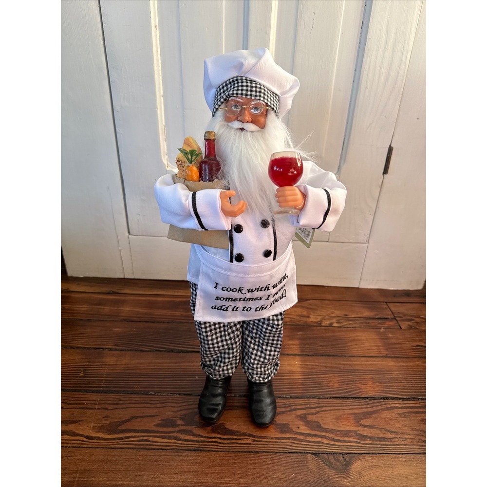 Santa's Workshop Handcrafted Collectible Chef Santa Wine Figurine 18" White